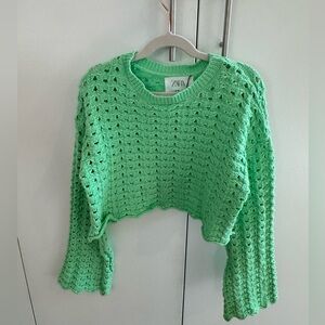 Zara green cropped knit sweater